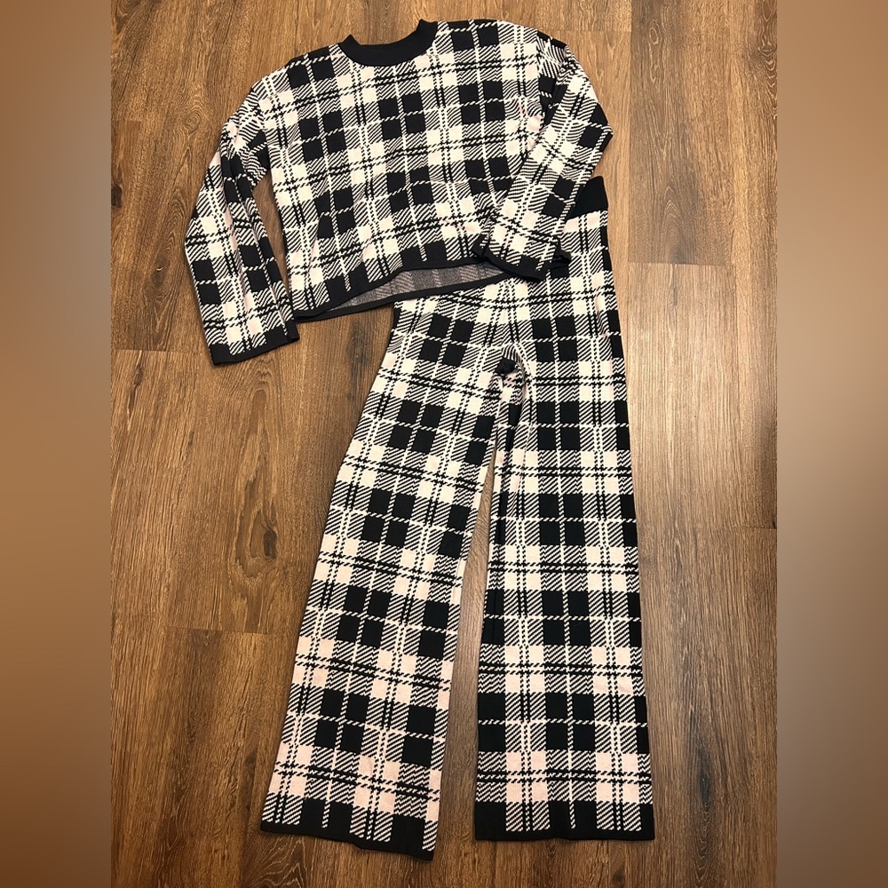 New York & Company Womens S Black White Gingham Plaid‎ 2 Piece Matching Pant Set